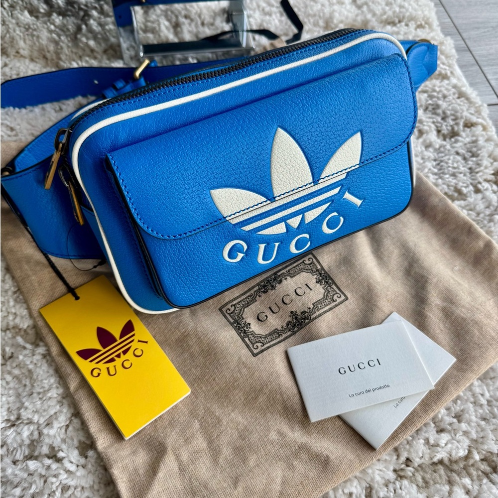 💙 Gucci x Adidas Leather Belt Bag – Retro Blue